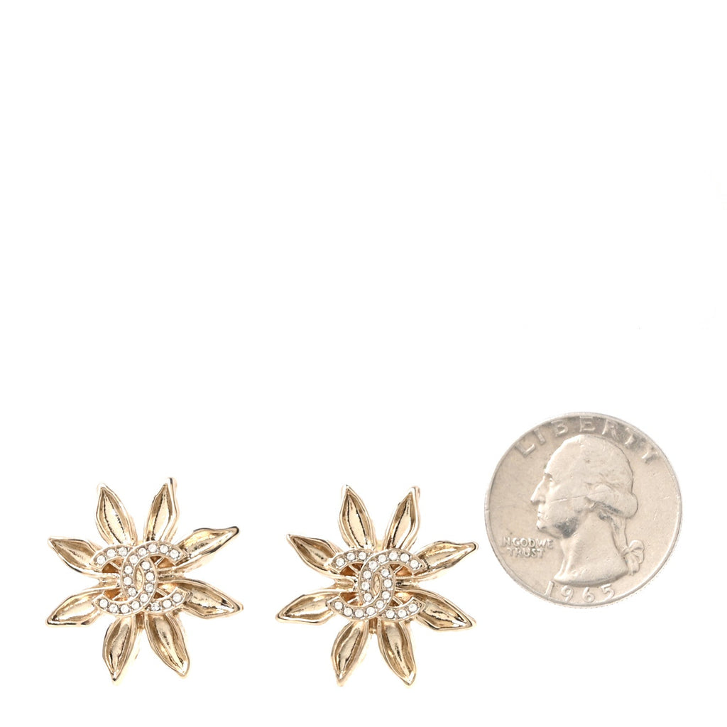 Crystal CC Flower Earrings Gold