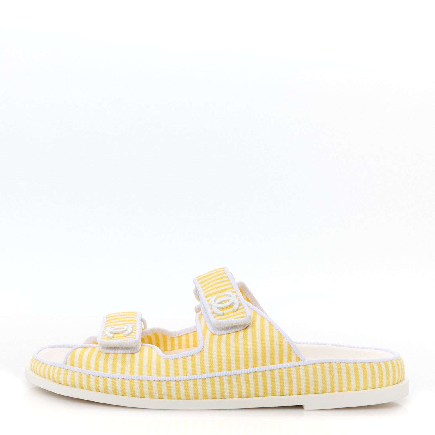 Printed Calfskin Velcro Dad Flat Mules 40 White Yellow