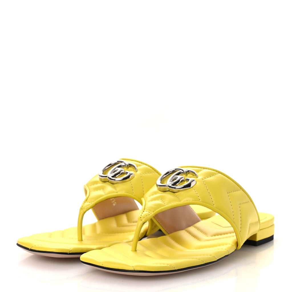 Gucci Nappa Charlotte Double G Marmont Thong Sandals 37.5 Acid Lime