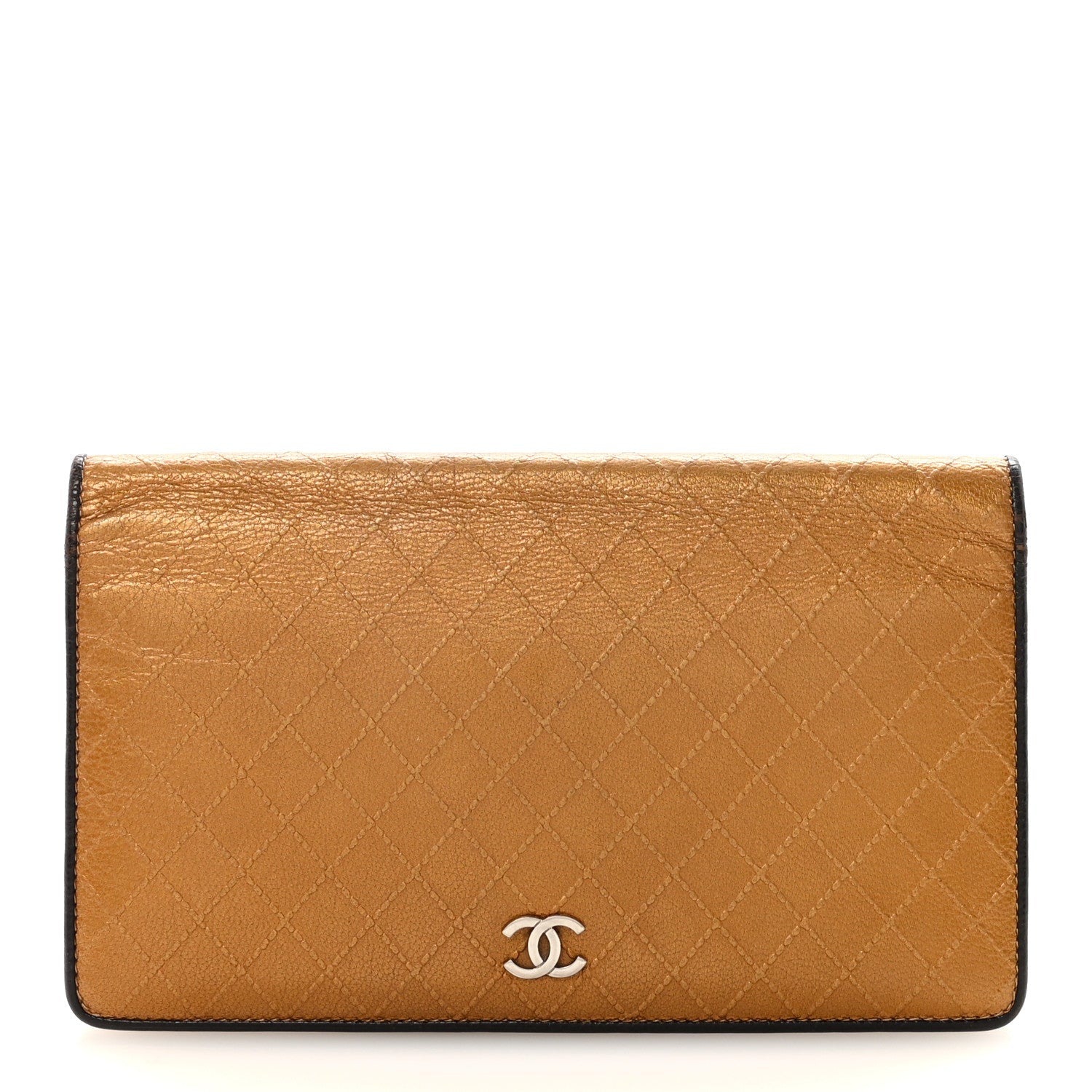 Metallic Calfskin Diamond Embossed Yen Wallet Gold