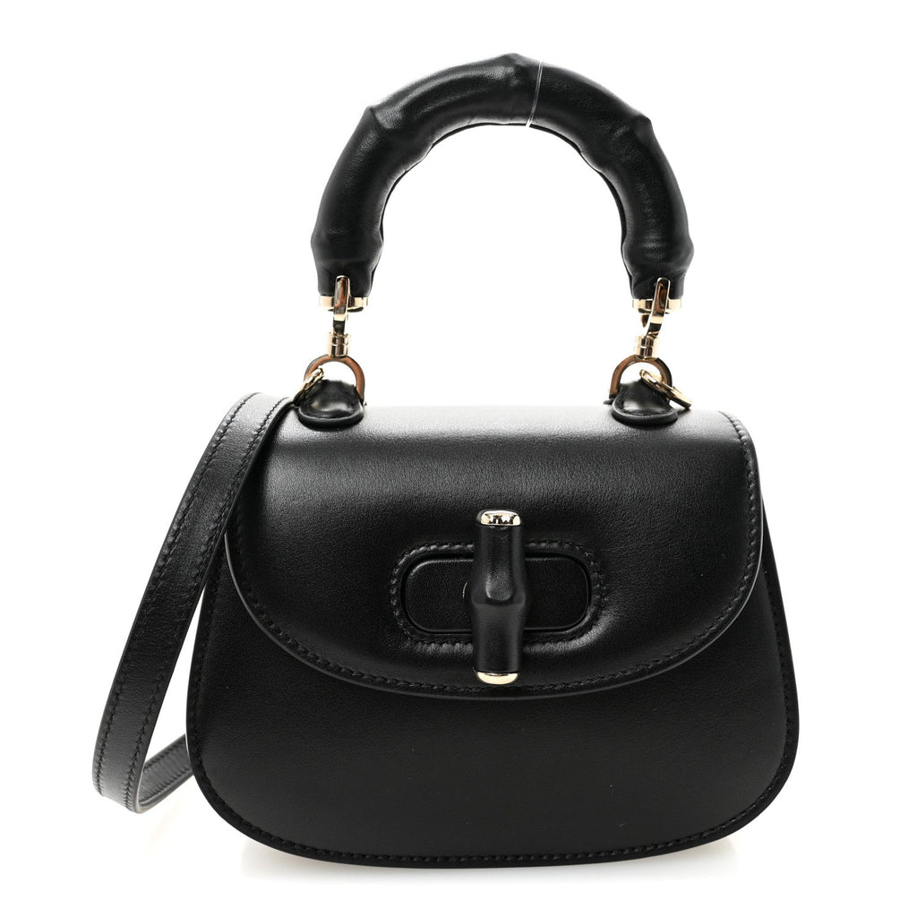 Gucci Boarded Dyana Lux Calfskin Mini Bamboo 1947 Top Handle Bag Black