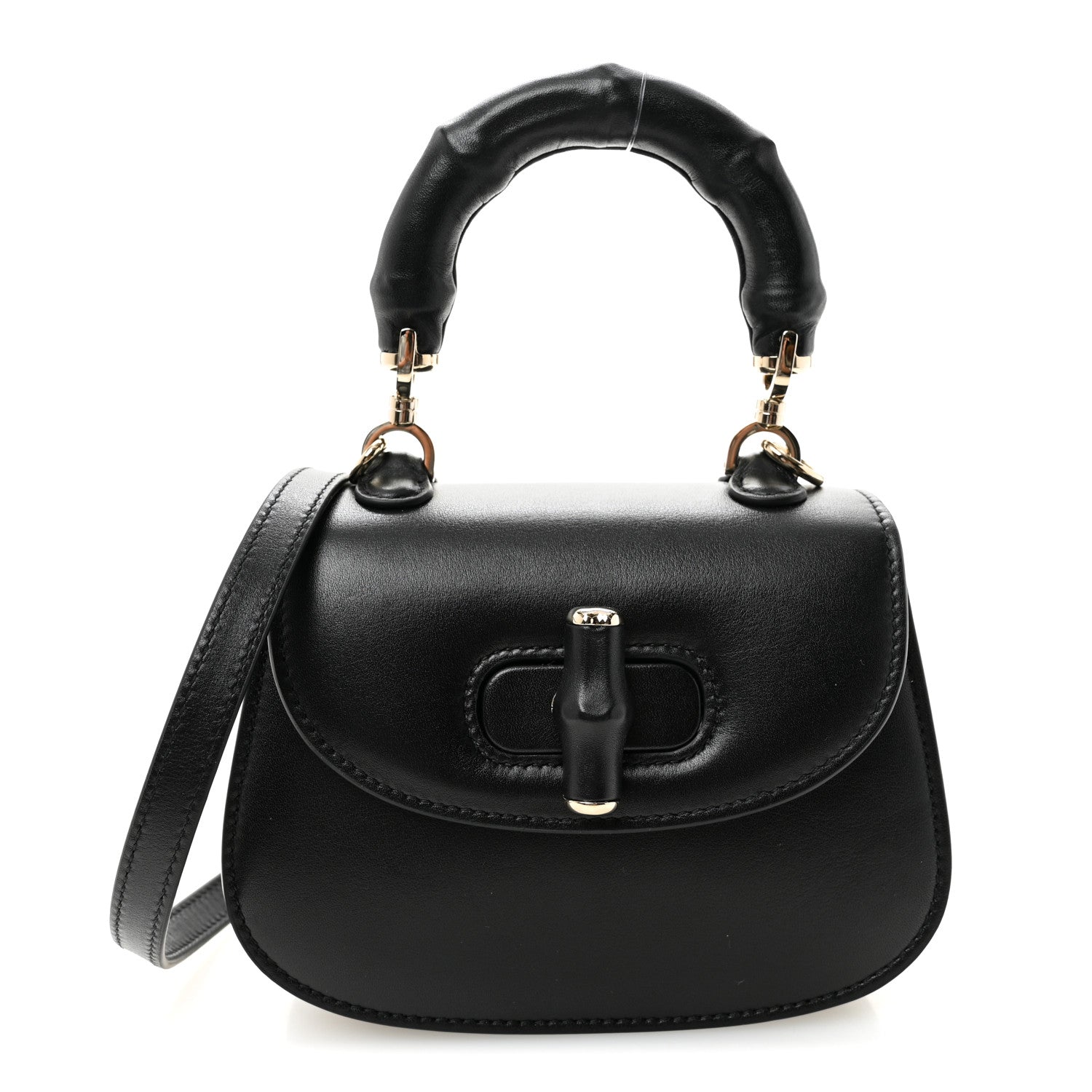Gucci Boarded Dyana Lux Calfskin Mini Bamboo 1947 Top Handle Bag Black
