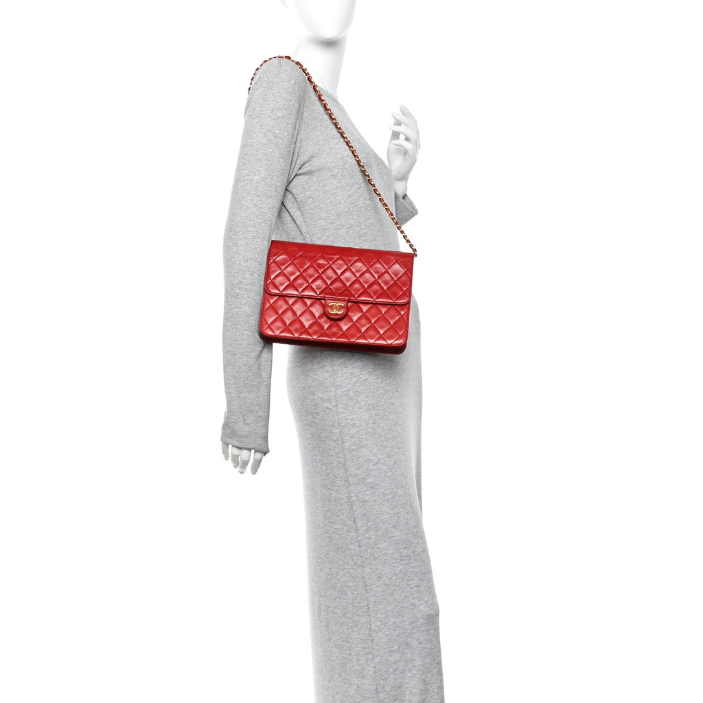 Chanel Lambskin Quilted Medium Single Flap Red