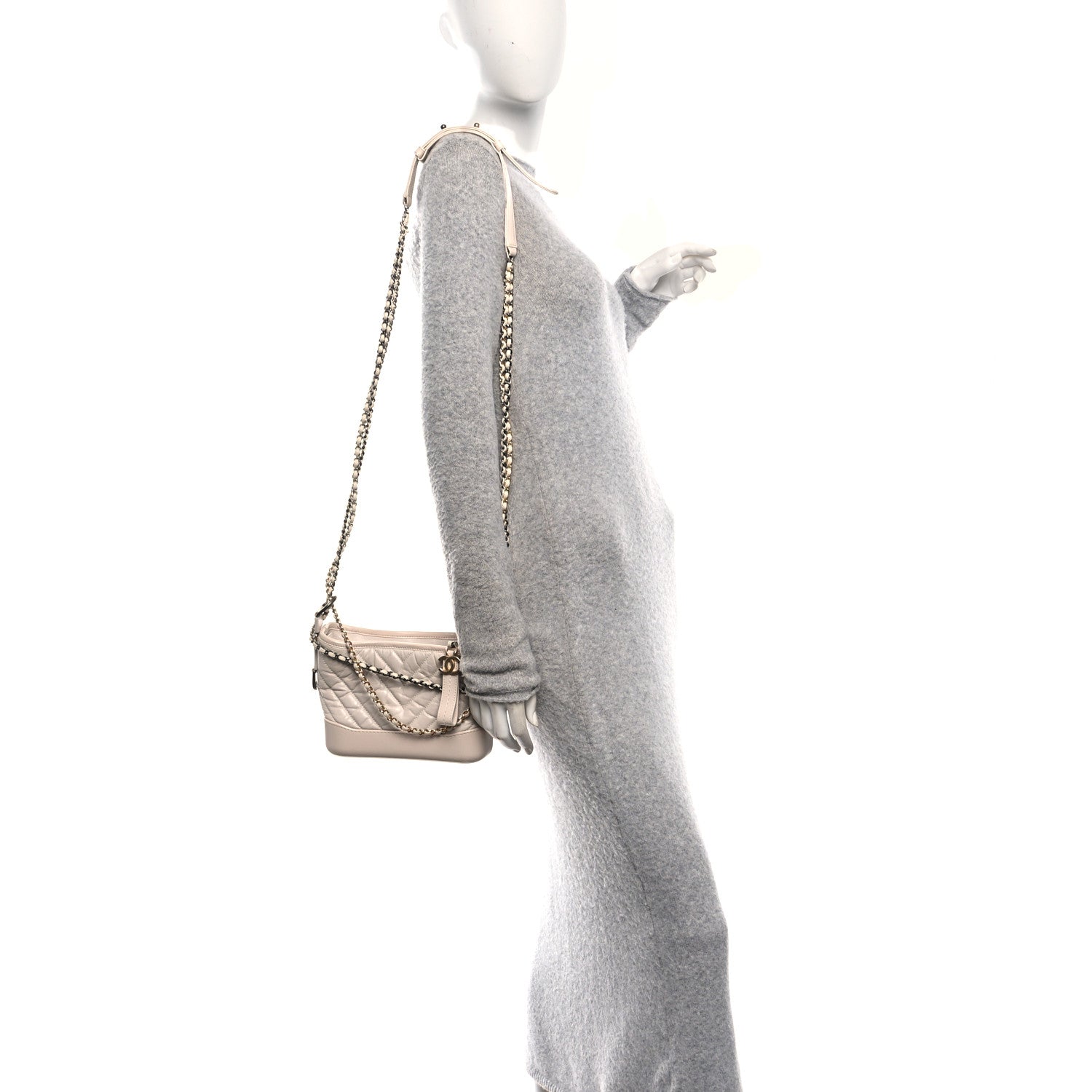 Chanel Aged Calfskin Chevron Quilted Small Gabrielle Hobo Beige