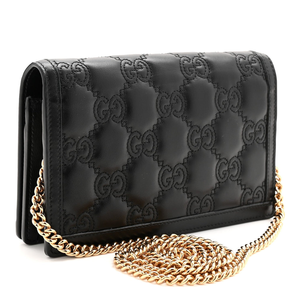 Gucci Calfskin GG Matelasse Chain Wallet Black