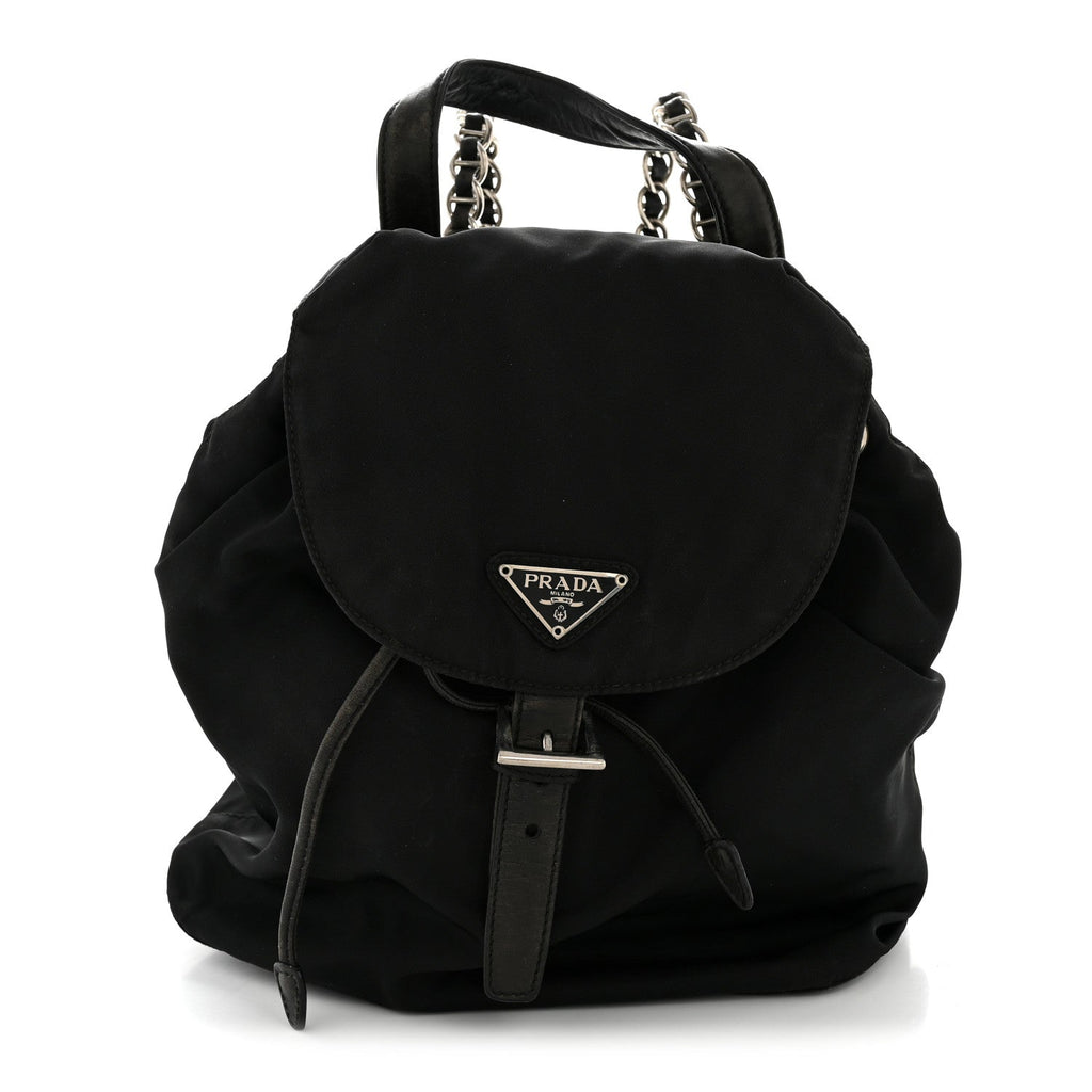 Prada Tessuto Nylon Vela Chain Backpack Black