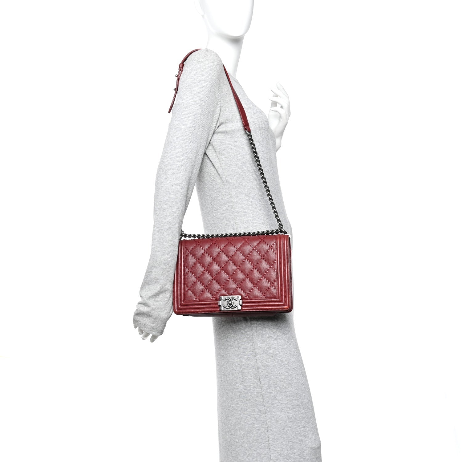 Chanel Calfskin Quilted Double Stitch New Medium Boy Flap Burgundy