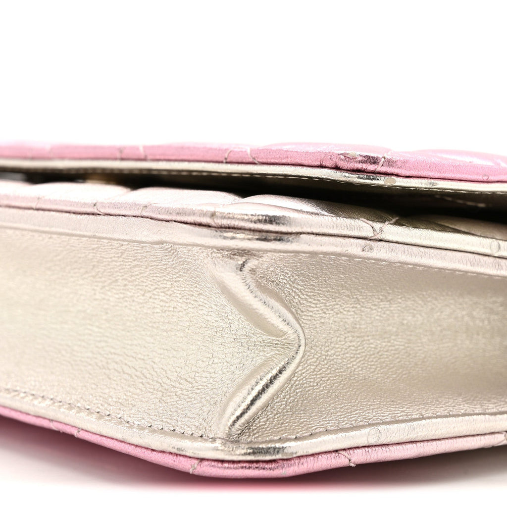 Chanel Gradient Metallic Lambskin Quilted Like A Wallet Wallet On Chain WOC Gold Pink