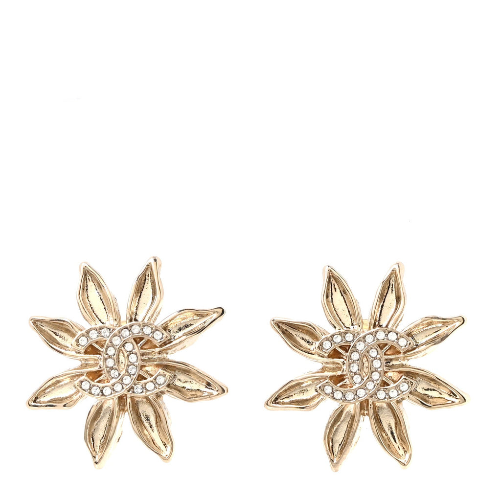 Crystal CC Flower Earrings Gold