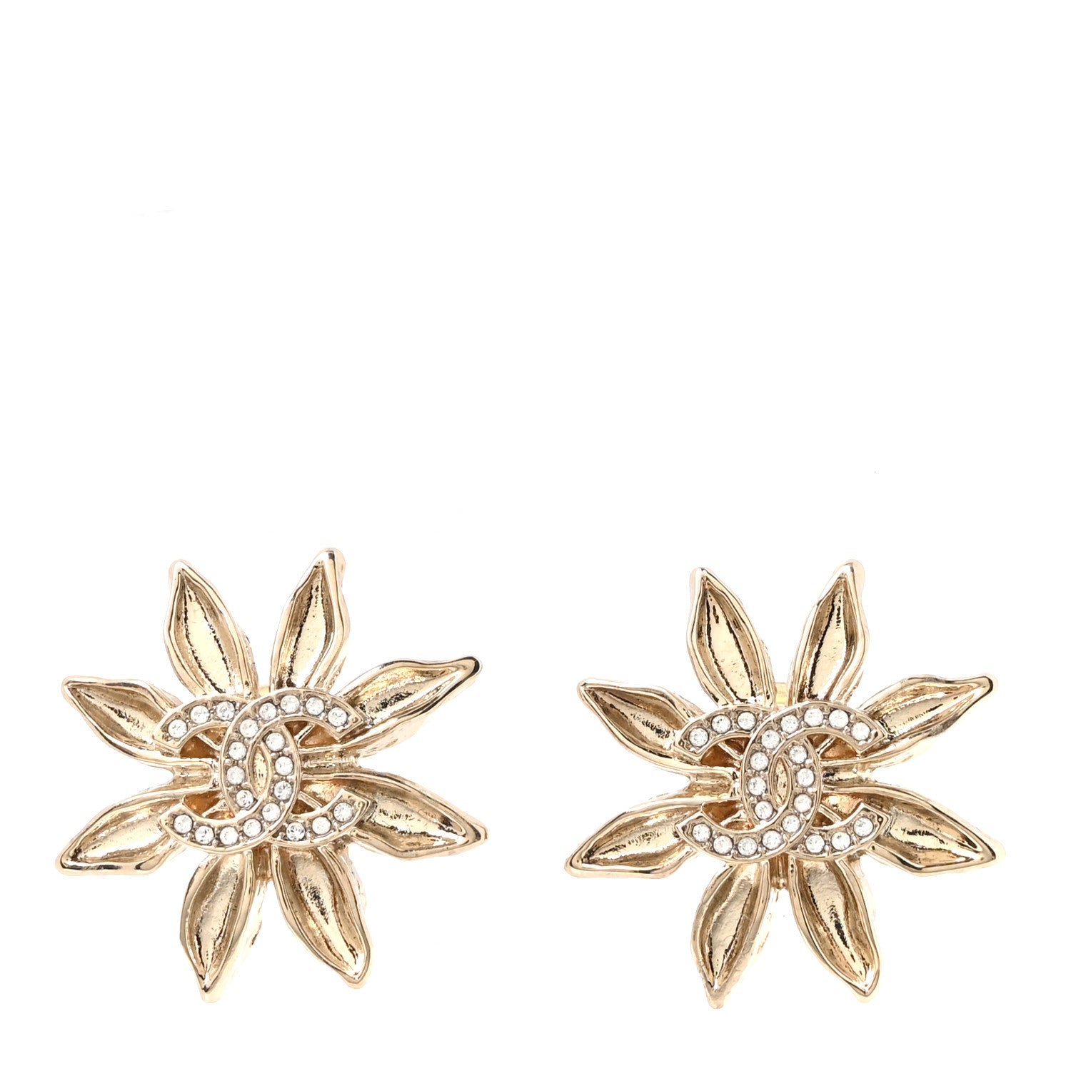 Crystal CC Flower Earrings Gold
