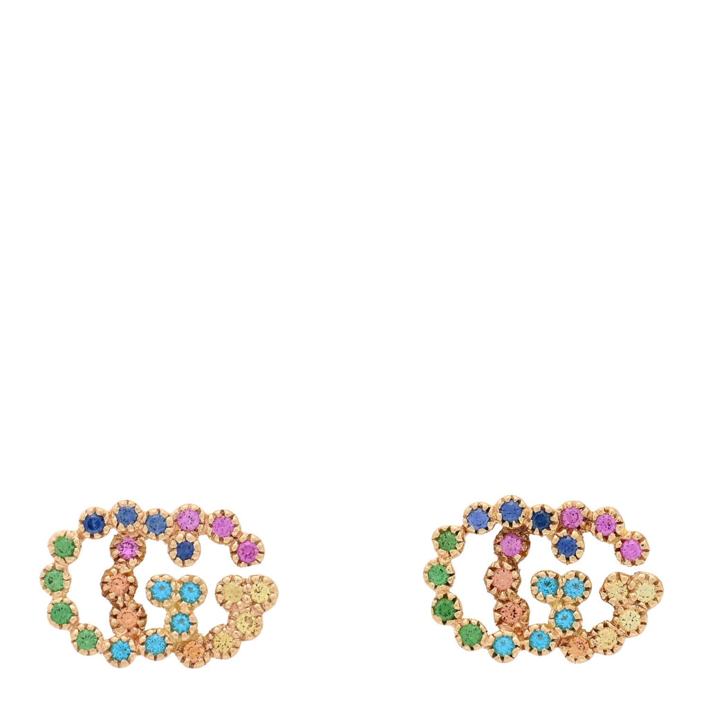 Gucci 18K Yellow Gold Sapphire Topaz Tsavorite Citrine Running G Stud Earrings