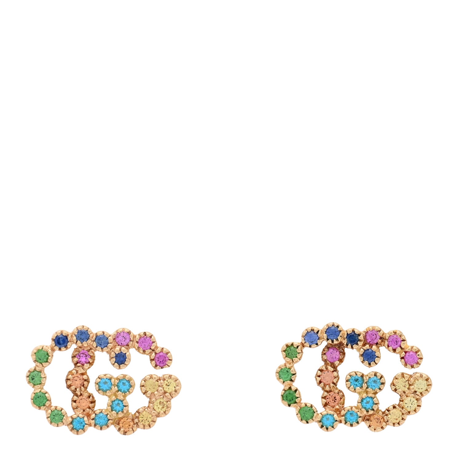Gucci 18K Yellow Gold Sapphire Topaz Tsavorite Citrine Running G Stud Earrings