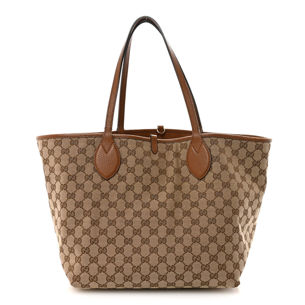 Gucci Grained Calfskin Monogram Large Totissima Reversible Tote Brown