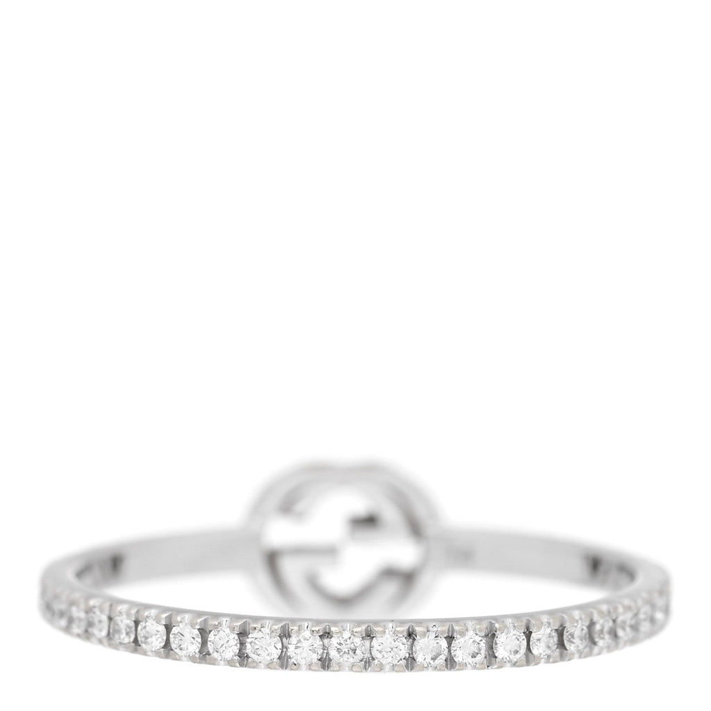 Gucci 18K White Gold Diamond Interlocking G Ring  53 6.5