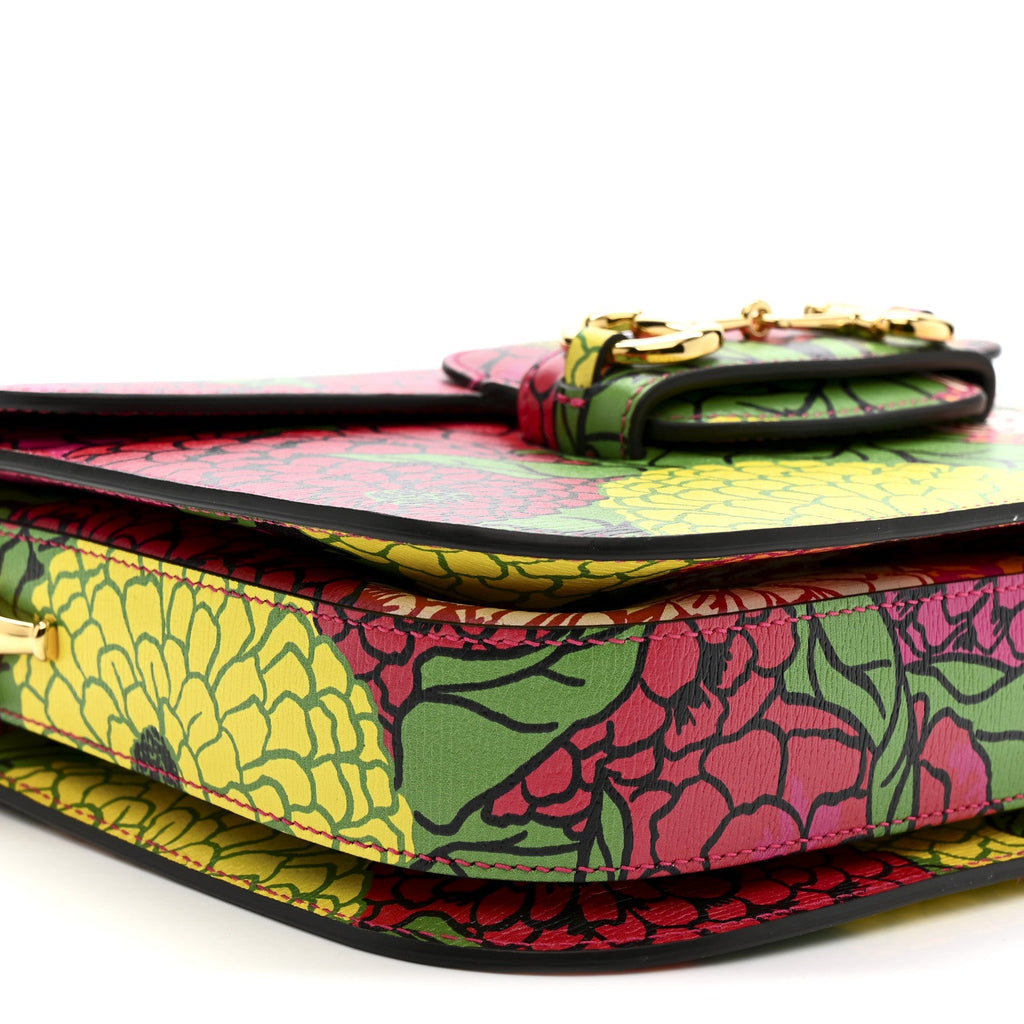 Gucci X KEN SCOTT New Shangai Calfskin Pomponica Print Horsebit 1955 Shoulder Bag Multicolor Fuxia Pompon