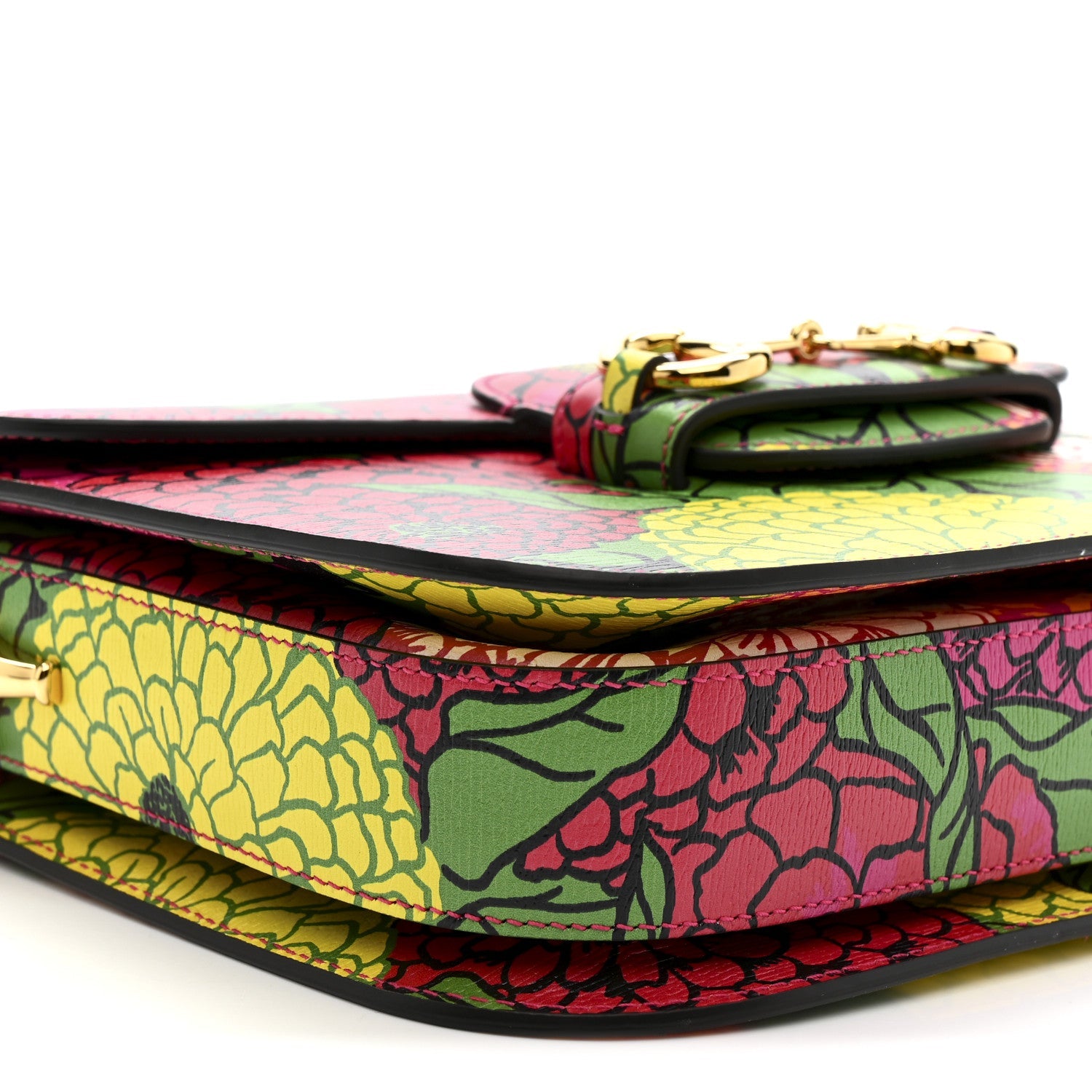 Gucci X KEN SCOTT New Shangai Calfskin Pomponica Print Horsebit 1955 Shoulder Bag Multicolor Fuxia Pompon