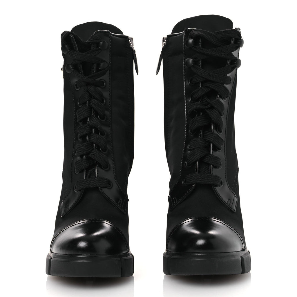 Prada Spazzolato Re-Nylon Metal Triangle Logo 110mm Ankle Boots 36.5 Black