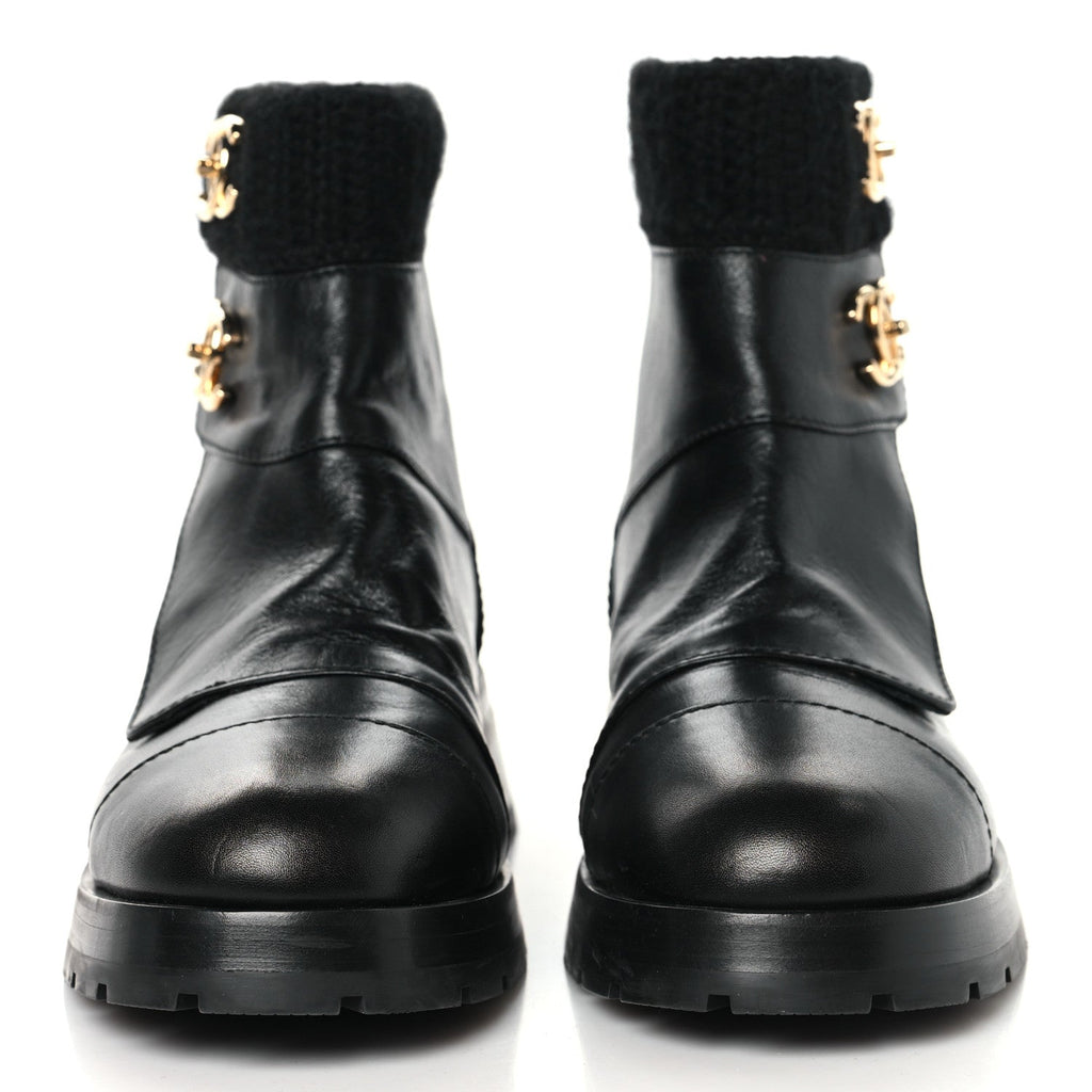 Calfskin Knit CC Short Boots 41 Black