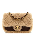 Chanel Shearling Lambskin Quilted Mini Furry Coco Flap Beige Dark Brown