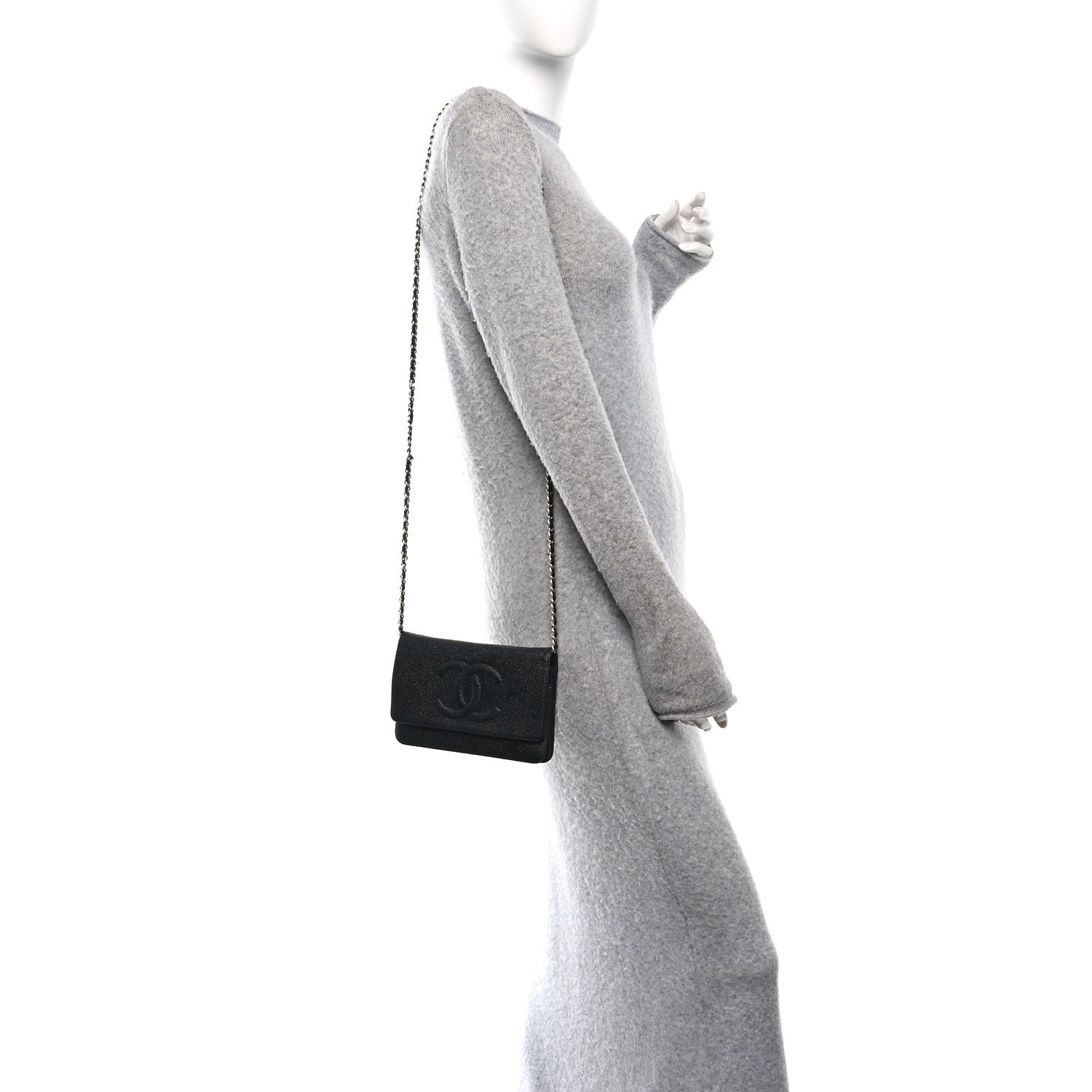 Chanel Caviar Timeless CC Wallet On Chain WOC Black