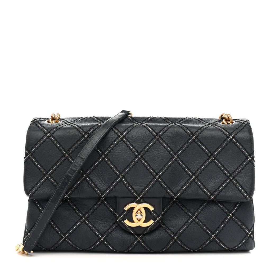 Chanel Iridescent Calfskin Triple Stitched Medium Flap Navy