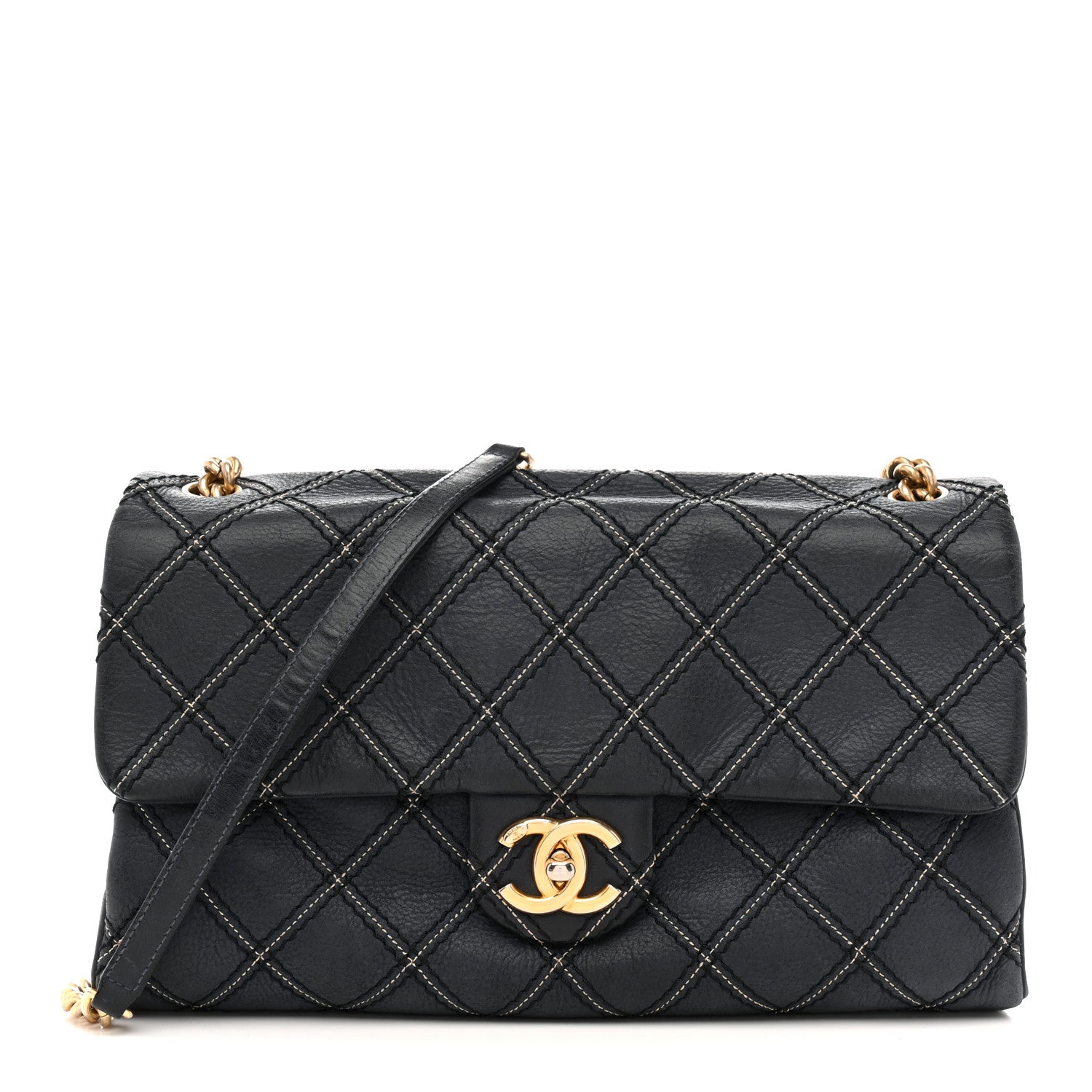 Chanel Iridescent Calfskin Triple Stitched Medium Flap Navy