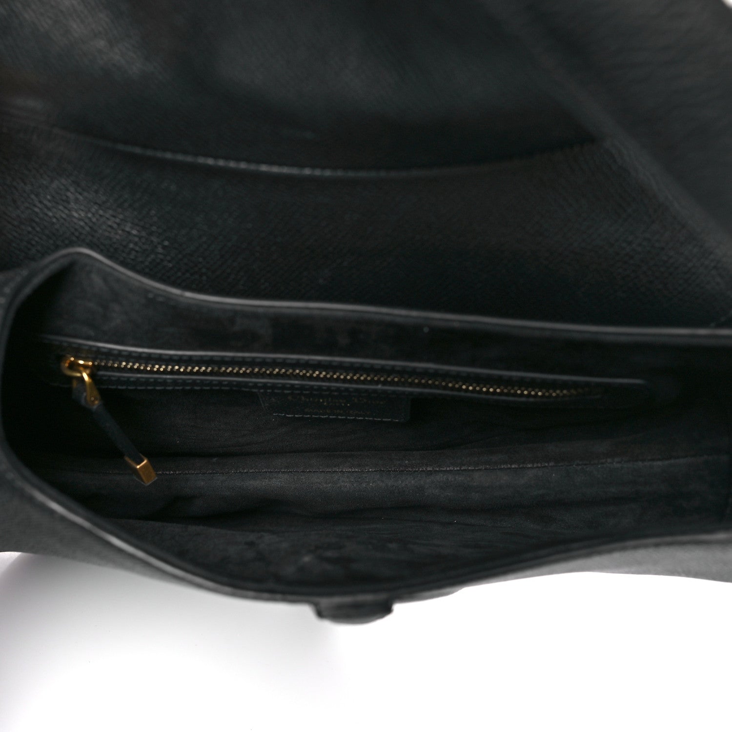 Christian Dior Grained Calfskin Saddle Bag With Strap Black