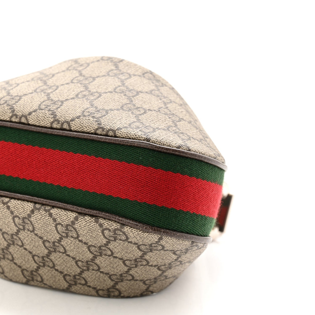 Gucci GG Supreme Monogram Textured Calfskin Web Small Attache Shoulder Bag Beige Ebony New Acero
