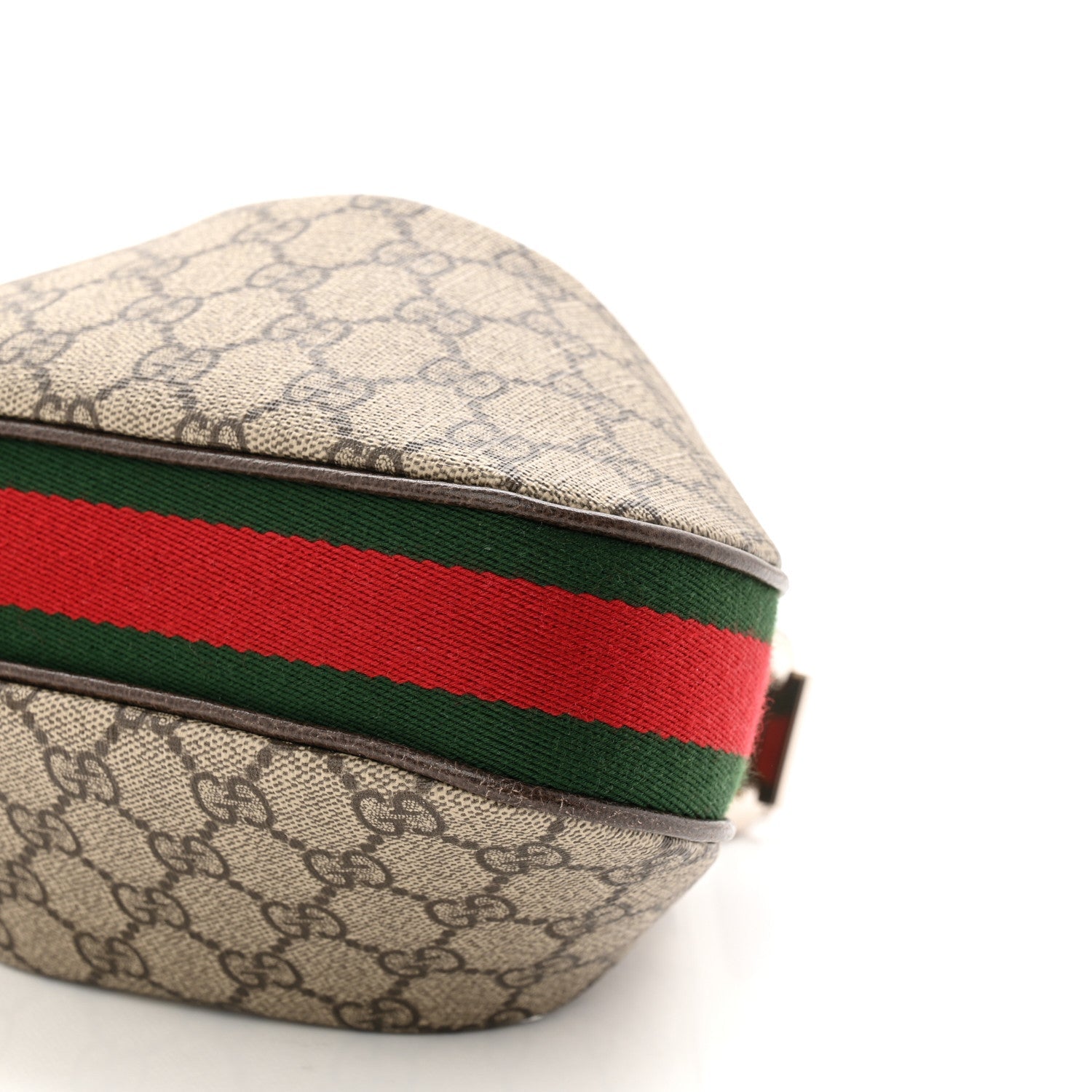 Gucci GG Supreme Monogram Textured Calfskin Web Small Attache Shoulder Bag Beige Ebony New Acero