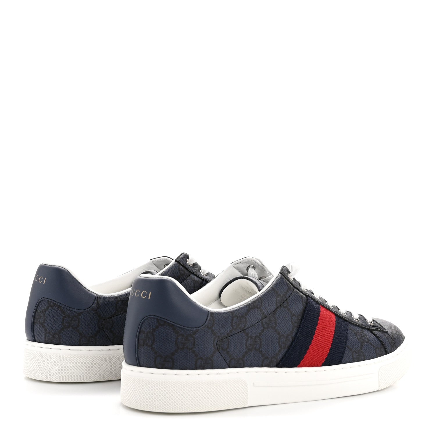 Gucci GG Supreme Monogram Web Mens New Ace Sneakers 8.5 Dark Blue