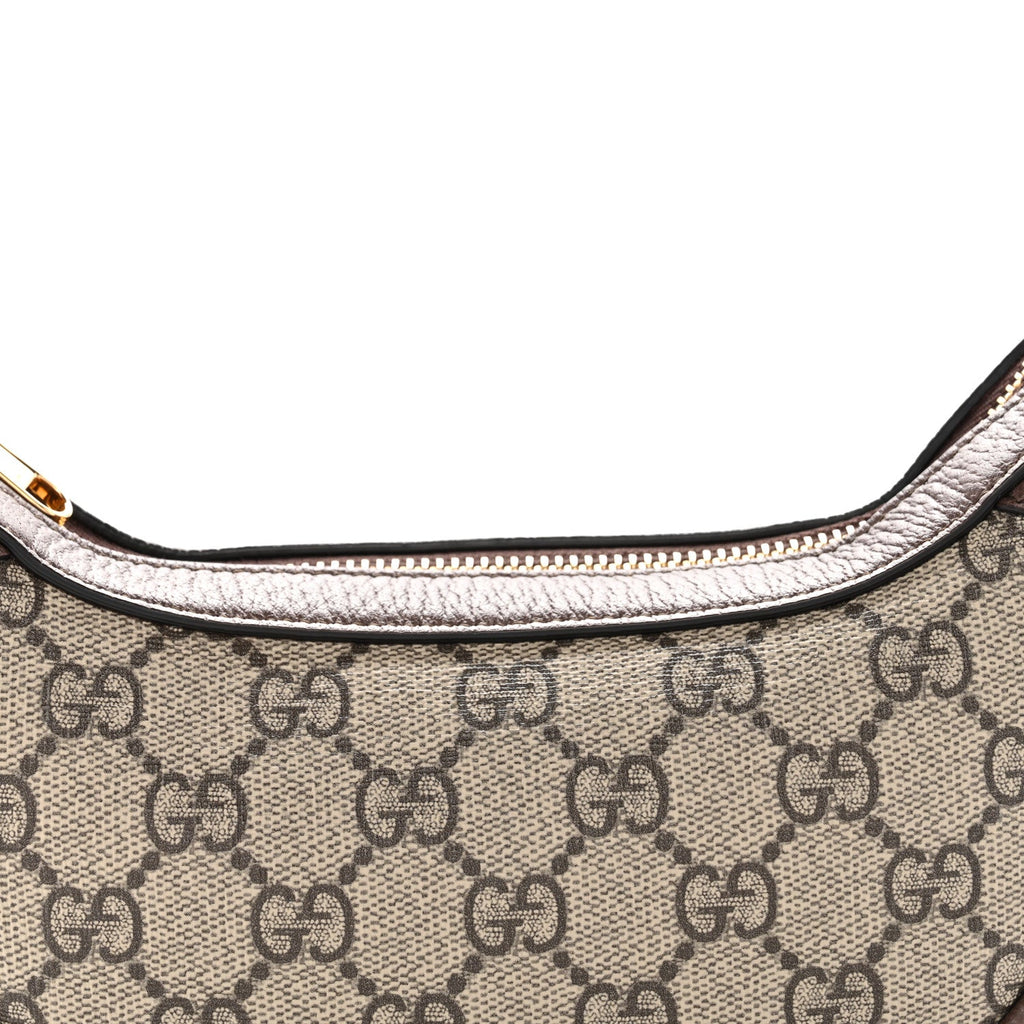 Gucci GG Supreme Monogram Textured Calfskin Web Mini Ophidia Half Moon Hobo Beige Ebony New Acero