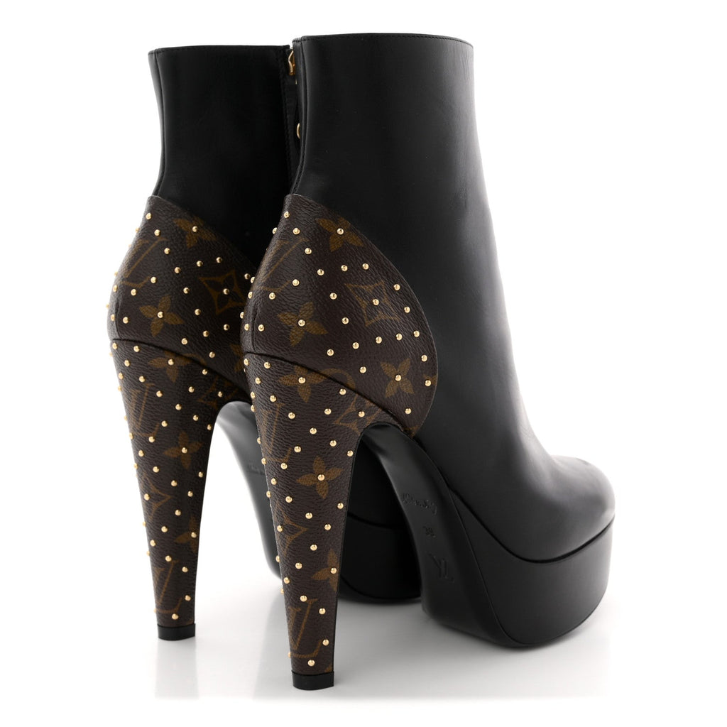 Louis Vuitton Soft Calfskin Monogram Afterglow Platform Ankle Boots 39 Black