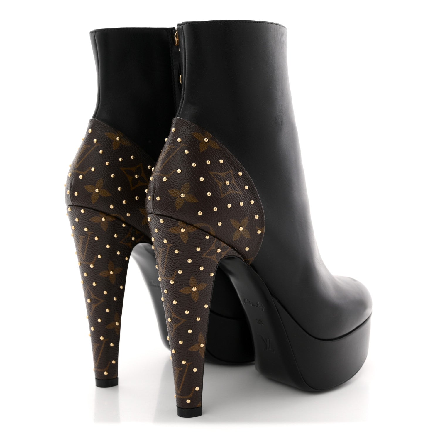 Louis Vuitton Soft Calfskin Monogram Afterglow Platform Ankle Boots 39 Black