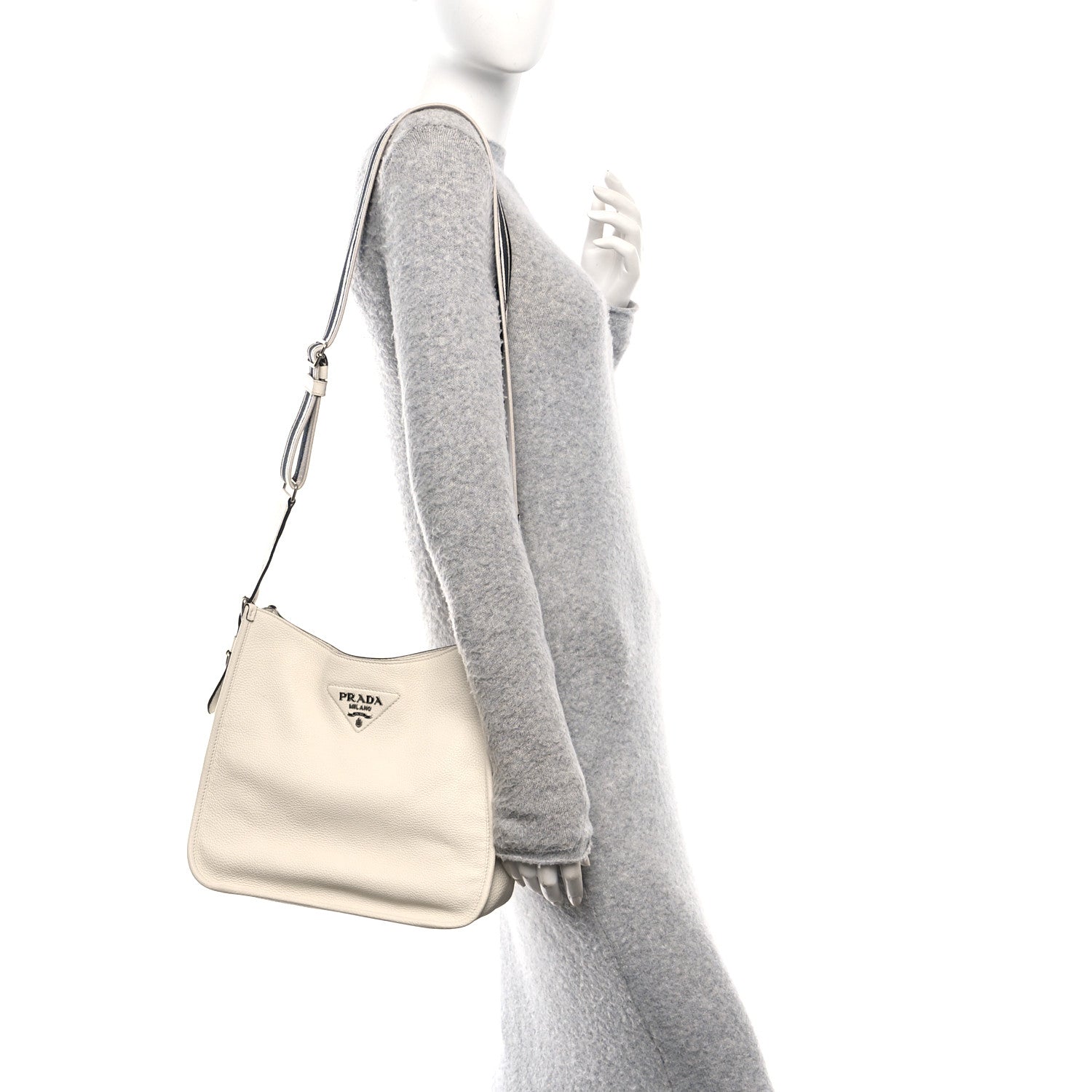 Prada Vitello Daino Soft Hobo Messenger Bag White