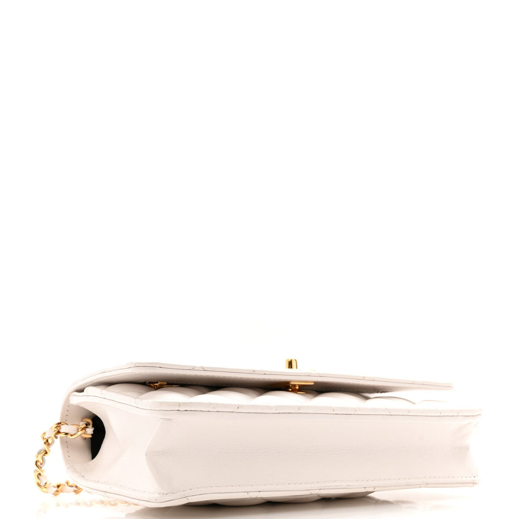 Chanel Shiny Crumpled Calfskin Quilted Enamel Heart Wallet On Chain WOC White