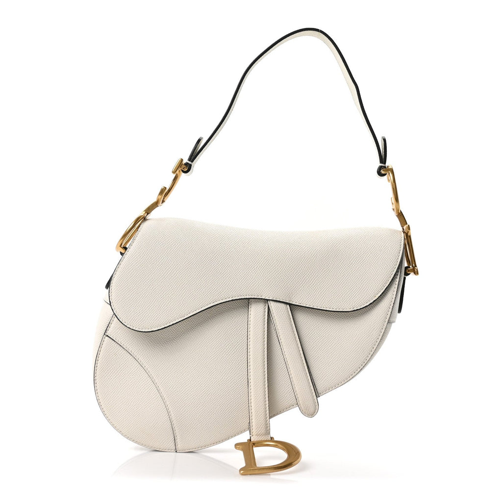Christian Dior Grained Calfskin Saddle Bag White
