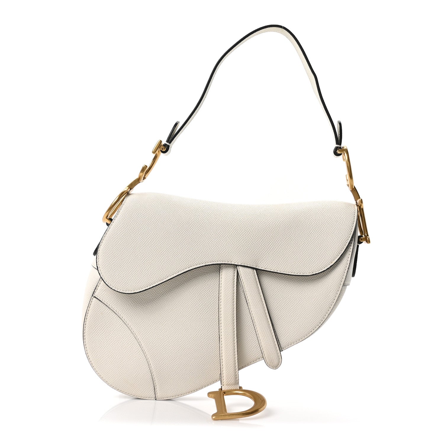 Christian Dior Grained Calfskin Saddle Bag White