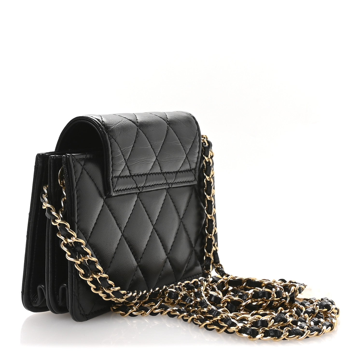 Chanel Lambskin Quilted Phone Holder Flap Black
