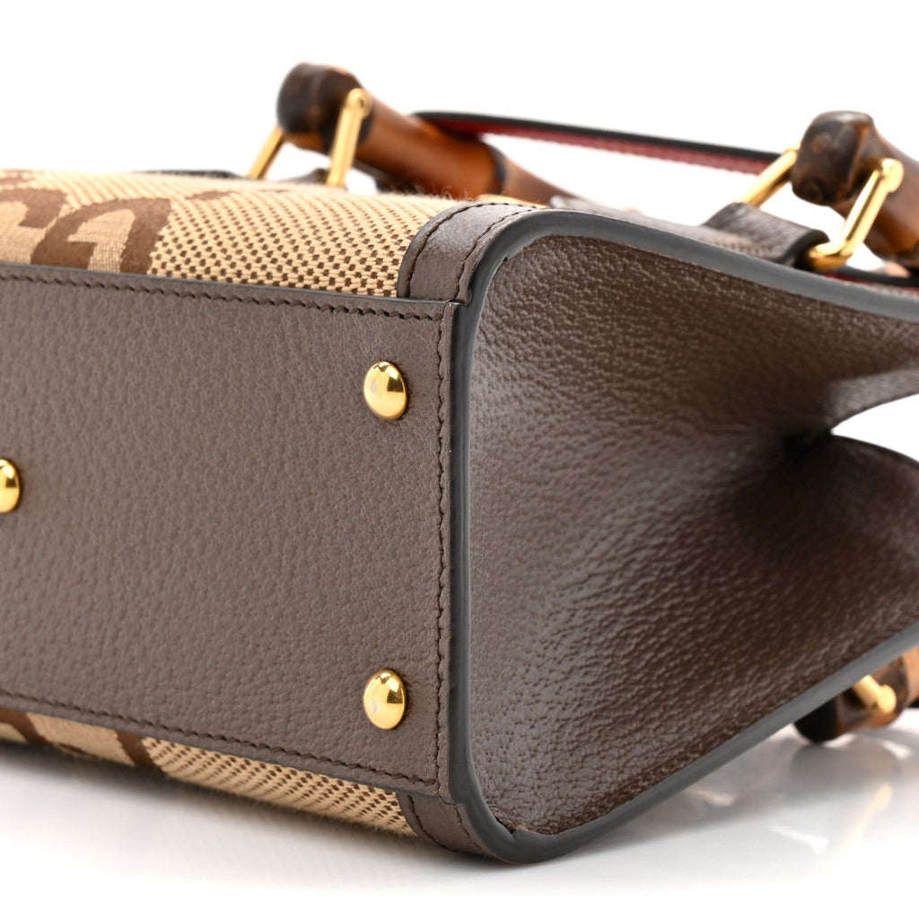 Gucci Monogram Jumbo GG Textured Dollar Calfskin Mini Diana Tote Bag Camel Ebony New Acero Pomegranate Red