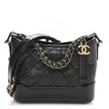 Chanel Aged Calfskin Quilted Small Gabrielle Logo Hobo Black