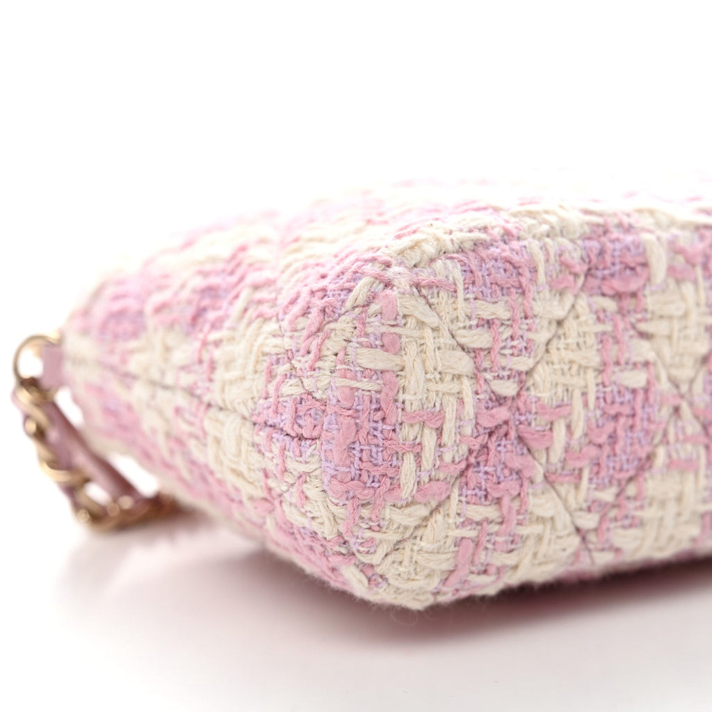 Chanel Tweed Quilted Mini Clutch With Chain Pink