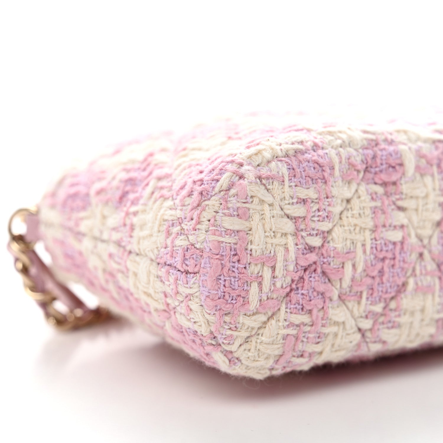 Chanel Tweed Quilted Mini Clutch With Chain Pink