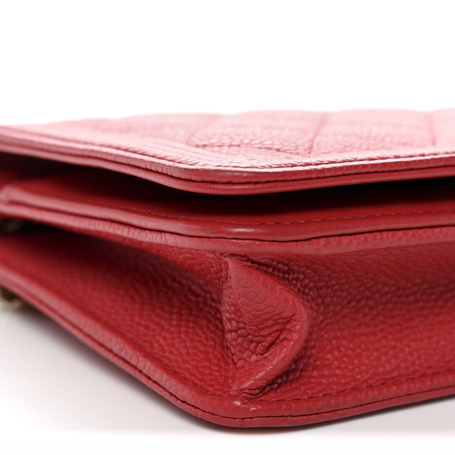 Chanel Caviar Quilted Boy Wallet On Chain WOC Red