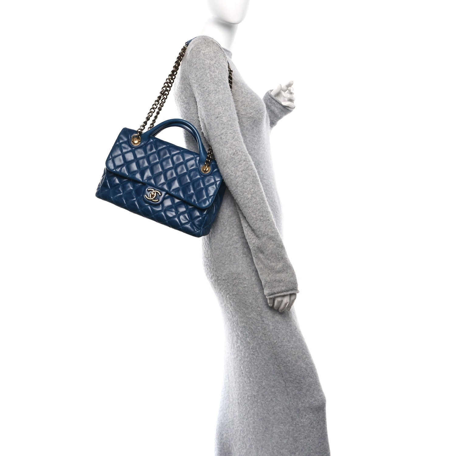 Chanel Glazed Calfskin Castle Rock Medium Flap Blue