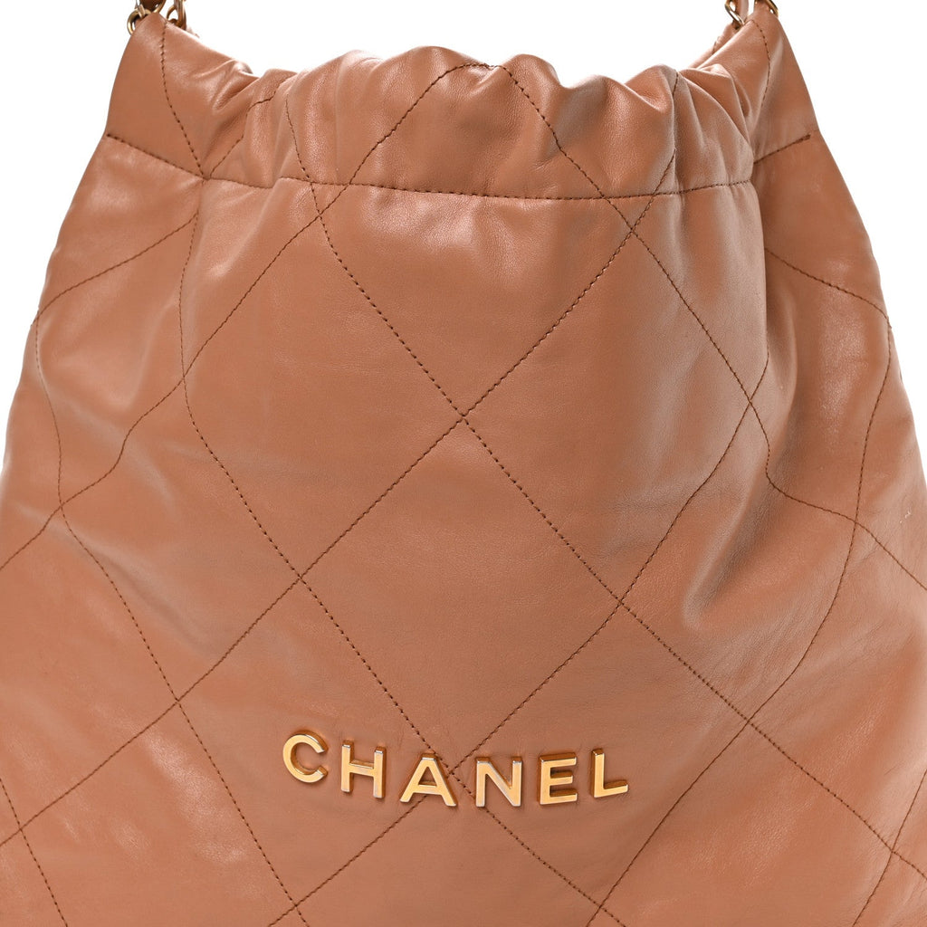 Chanel Shiny Calfskin Quilted Chanel 22 Camel