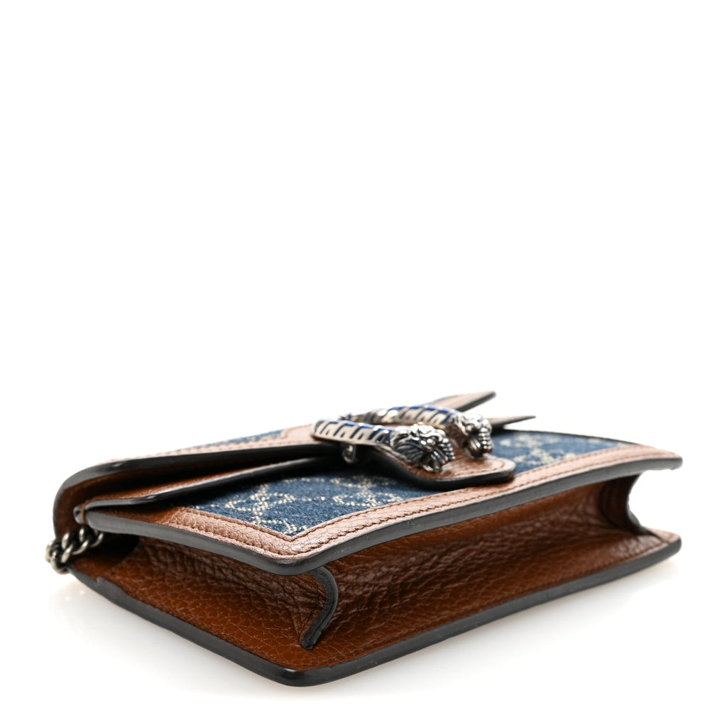 Gucci New Denim GG Monogram Dollar Calfskin Enamel Super Mini Dionysus Shoulder Bag Blue Tea Cuir Epilog Electric Blue