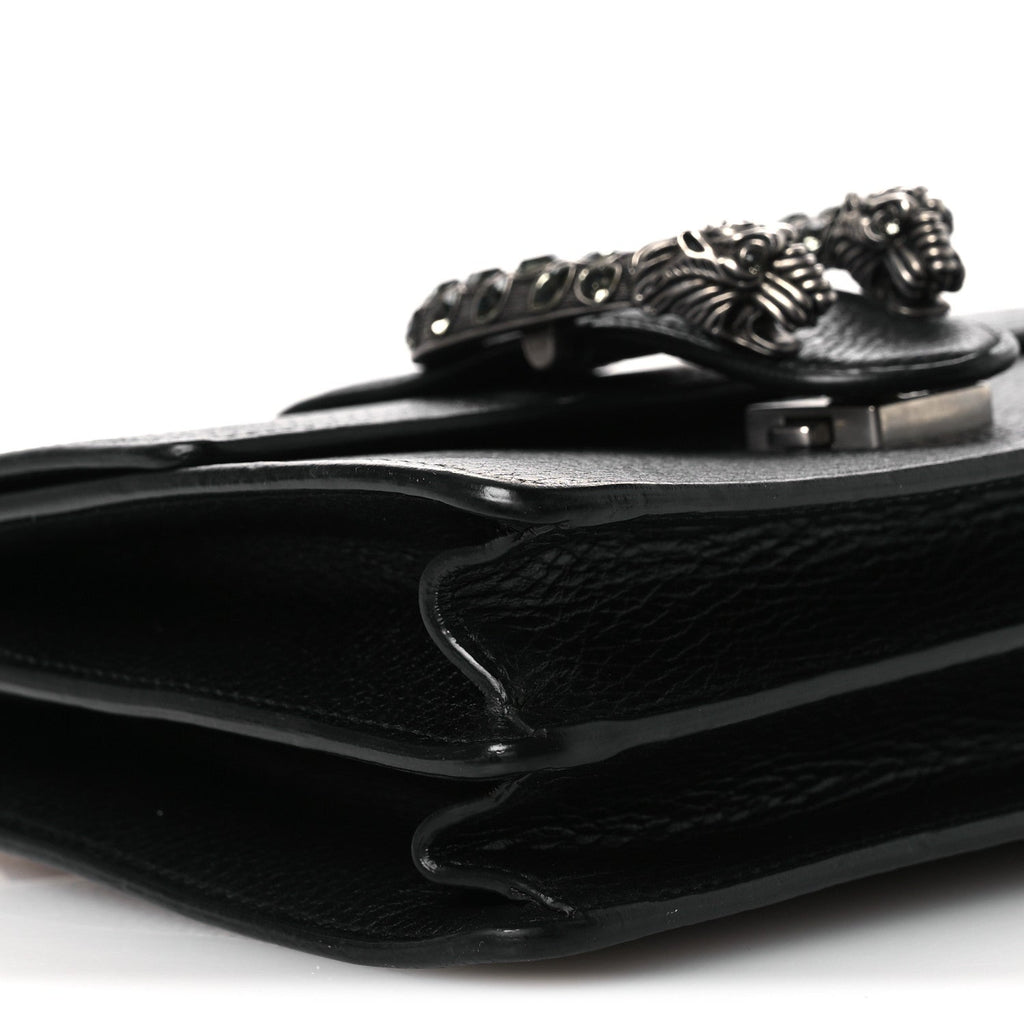 Gucci Dollar Calfskin Crystal Web Mini Dionysus Bamboo Top Handle Bag Black Black Diamond