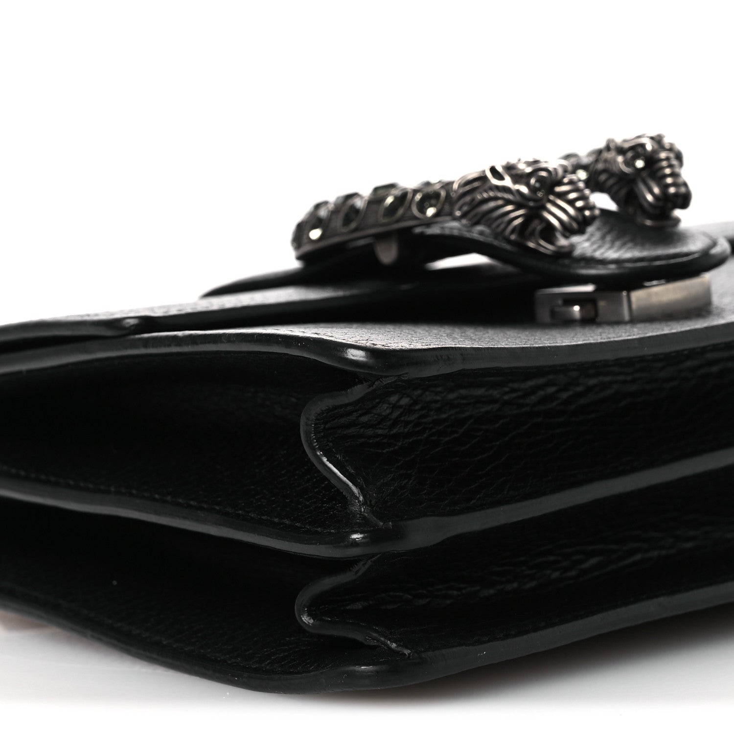 Gucci Dollar Calfskin Crystal Web Mini Dionysus Bamboo Top Handle Bag Black Black Diamond