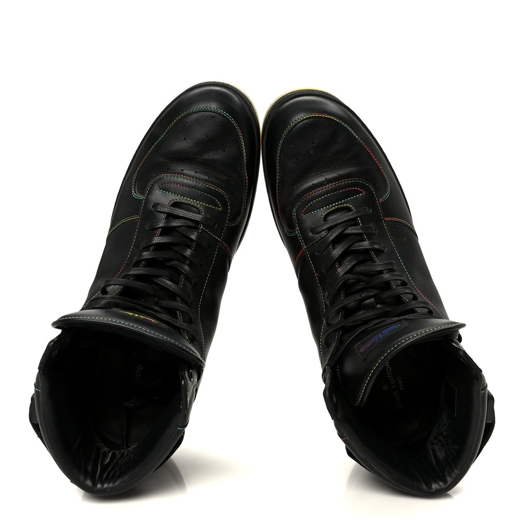 Louis Vuitton Calfskin Rivoli High Top Sneakers 12 Black Multicolor