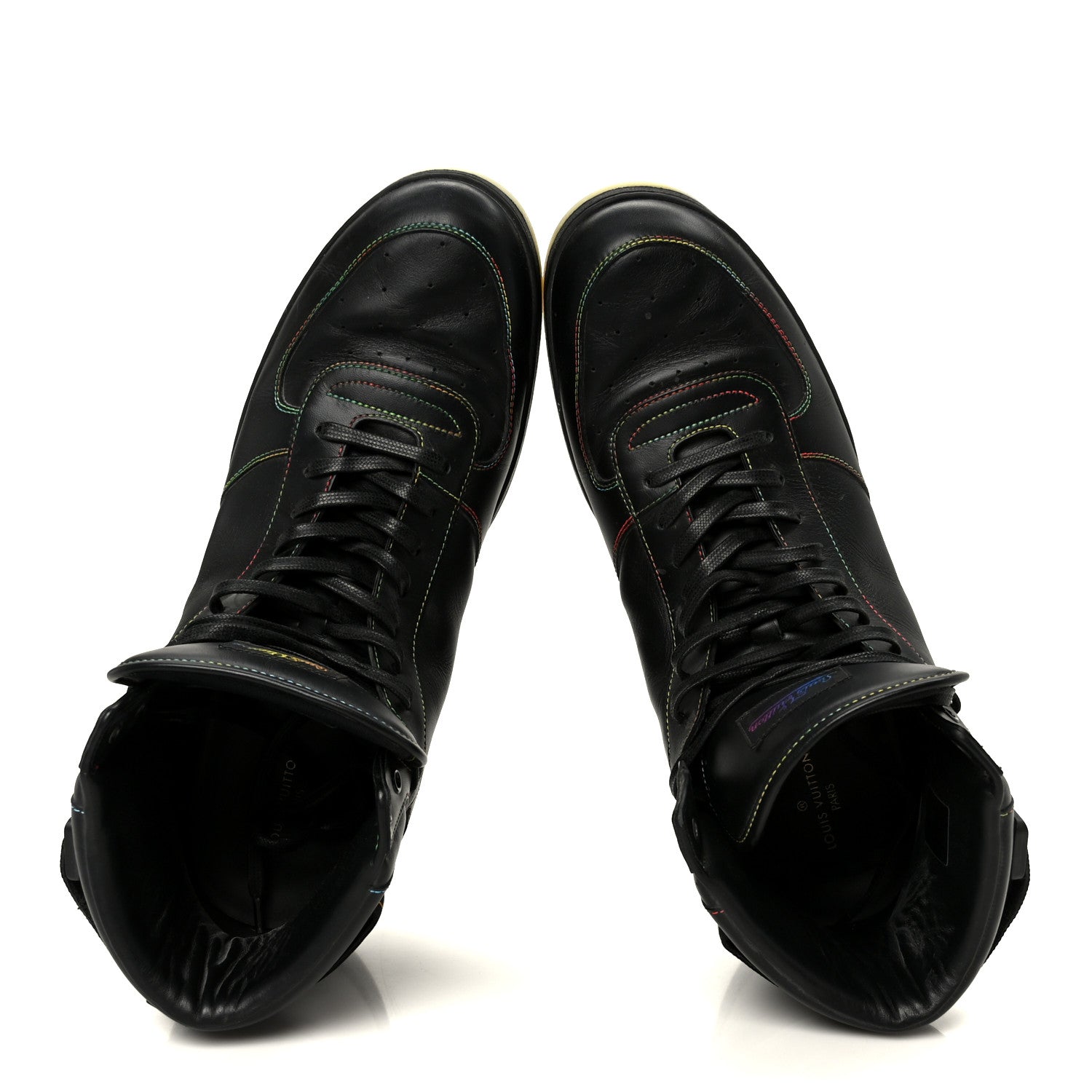 Louis Vuitton Calfskin Rivoli High Top Sneakers 12 Black Multicolor